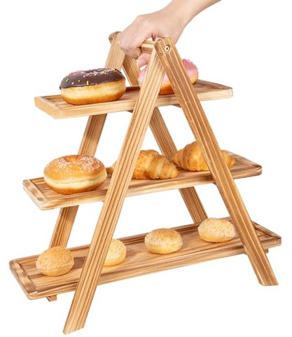 Alzata in legno per cupcake, frutta rustica, supporto per dessert, vassoio a 3 ripiani, espositore rettangolare per alimenti, per tè, compleanni, matrimoni