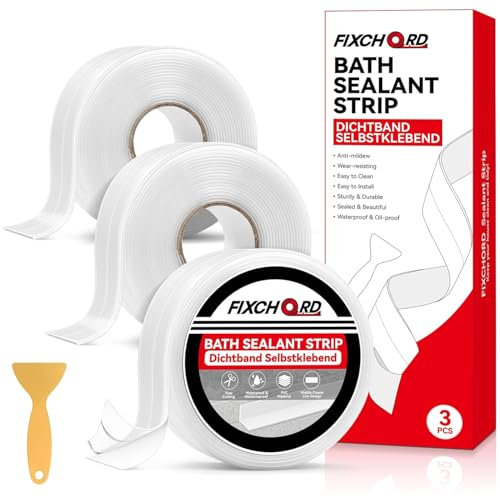 FIXCHORD Cinta Selladora Impermeable, 3 Rollos Cinta Baño Selladora, Transparente Cinta de Sellado Impermeable Autoadhesivas, cinta selladora baño para Bañera, Ventana, Fregadero de Cocina3.2m*38mm