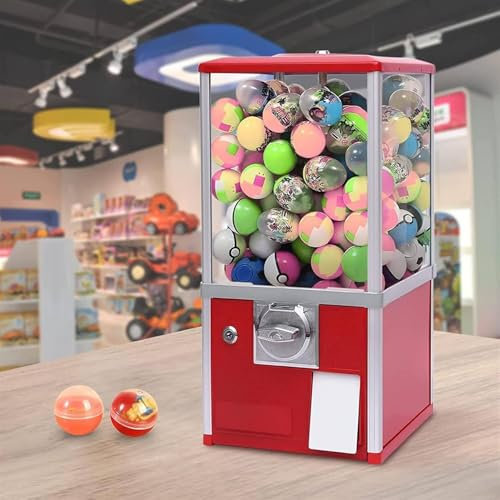 Mini Gumball maskin, godisautomat, kapselautomat med lås, s runda kapslar Bouncy Ball Dispenser för 4,5-5,5 cm för spelbutiker, återförsäljare, nöjesparker,Red