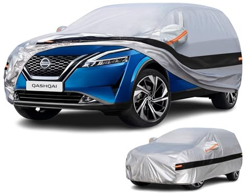 Holthly Funda Coche Exterior SUV para Nissan Qashqai(2007-2025),Funda Coche 10 Capas de Protección,Cubre Coche 100% Impermeable,Antipolvo,Cortaviento,Impermeable a la Lluvia,Protección UV