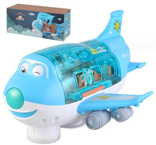 Veesper Toya de Juguete, Juguetes de avión para niños con música ＆ Efectos de luz 360 ° Los Juguetes de avión de pasajeros de pasajeros giratorios Regalos para niños de 3 a 6 años y Arriba Azul