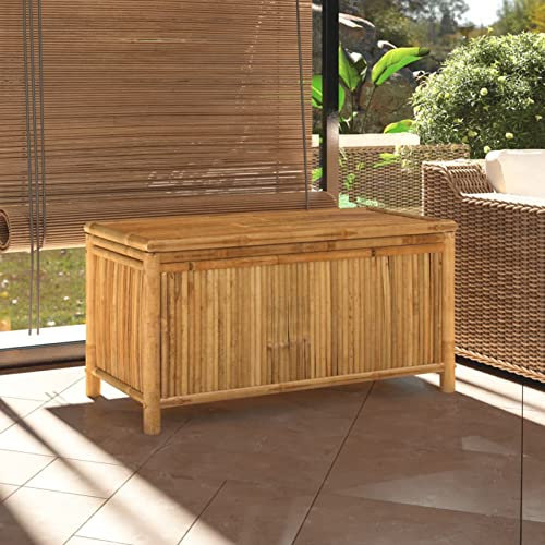 Gecheer Scatola di immagazzinaggio da giardino, 110 x 52 x 55 cm, in bambù, contenitore per attrezzi da giardino, contenitore per cuscini, per balcone, piscina e terrazza