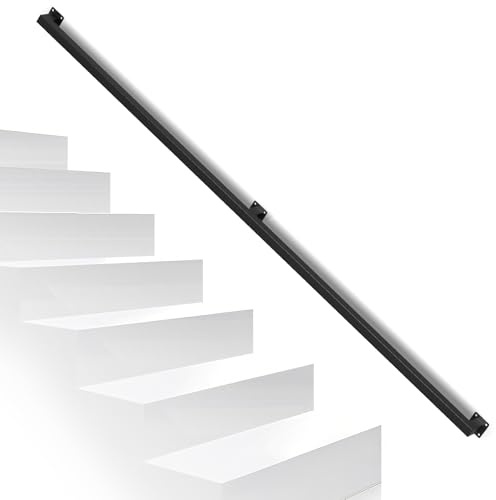 Peviasot Corrimano per scale, ringhiera per scale, colore nero, da parete, per scale, per interni ed esterni, per scale, parapetti, balcone, lunghezza: 200 cm