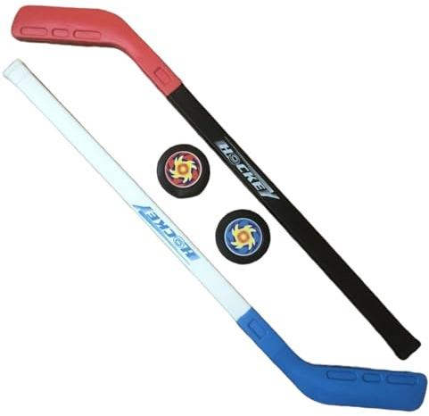 Lawnrden Set de Hockey Infantil Entrenamiento de la Calle para niños Stick de Hockey para niños con 2 Bolas para y niñas Interiores al Aire Libre, Rojo Azul, Eje