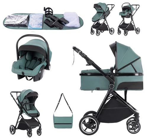 Zkiprm Carrito de Bebe 3 en 1, Conjunto Plegable Portátil con un solo Toque Carrito Bebe, Con Asiento y Reclinable Silla de Paseo, Incluye mosquitera, funda para la lluvia, portavasos, bolsa,0 a 3 año