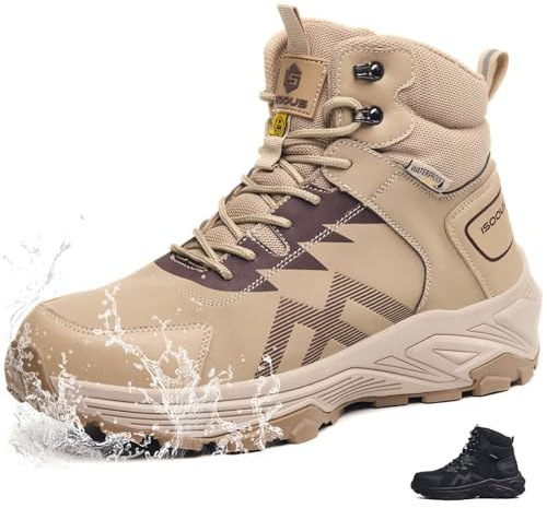 Botas de Seguridad para Hombre S3 Impermeable Zapatos Seguridad Beige EU 42
