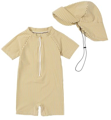 JiAmy Costume da Bagno per Bambini con Cappello da Sole per Bambini UV Protezione Tuta da Bagno Intera Abbigliamento da Bagno Abbigliamento da Spiaggia, giallo., 6-12 Mesi