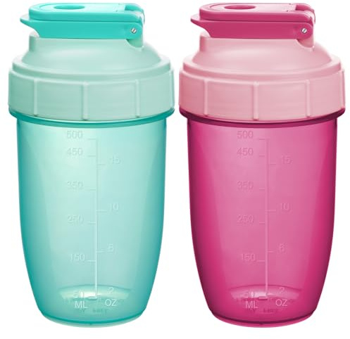 Alaoo 2PCS Protein Shaker Bottle, 500ml, Green and Rose Red | Shaker for protein shakes with metal stirring ball, sports gym supplement mixing bottle