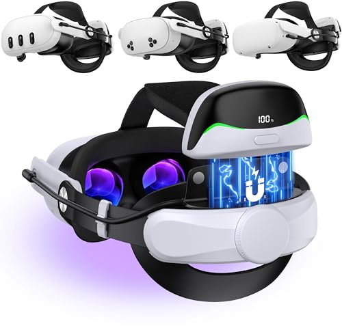 VR Head Strap with 10000mAh Battery for Meta Quest 3/Quest 3S/Quest 2,Comfortable Elite Strap with 45° Flip-Up Design, Adjustable VR Headset Accessories with Magnetic Detachable Battery Pack