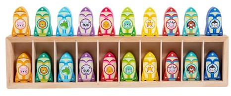 Xgdsnly Children Memory Game Wooden Matching Game Set Color Pair Shape Sorting Toy Pattern Recognition Station wooden storage board suitable for memory, Rocket Animal