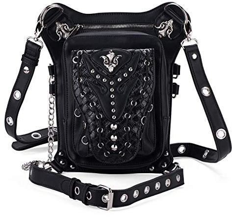 Chikencall Marsupio Steam Punk Borsa Gotico Pelle Sintetica Tattico Leg Vita Pack Borsa Borsa a Tracolla in Pelle Vintage Sacchetto Borsetta Tote per Donna Uomo Nero