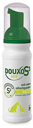DOUXO S3 SEB Mousse Soin Anti-Odeur et séborégulateur sans rinçage, pour Chiens et Chats avec des pellicules, Poils Gras et Mauvaises odeurs, 150ml