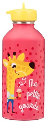 Gourde enfant Acier inoxydable DRAEGER PARIS - Facile à nettoyer - gourde réutilisable - Idéale pour voyage, parc, école - Contenance 300ml - 17 cm x 6,5 cm - Rose - Message inscrit : Ma Petite Gourde