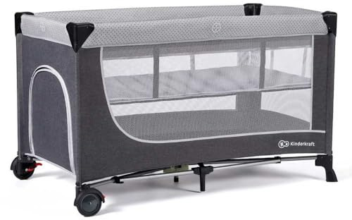 Kinderkraft LEODY Culla da Viaggio Campeggio per neonati, Lettino bambino 120 x 60 cm, Pieghevole Compatto, Borsa di Trasporto, Grigio