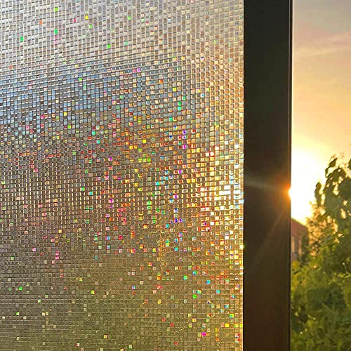 Cinbee 3D Fensterfolie Selbsthaftend Blickdicht 30x200 cm, Regenbogen Fensterfolie Mosaik, Selbstklebende Sichtschutzfolie Fenster Bunt, Dekorfolie Fenster Sichtschutz