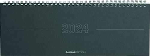 Tisch-Querkalender Papyrus Grau 2024 - Büro-Planer 29,7x10,5 cm - Tisch-Kalender - 1 Woche 2 Seiten - Ringbindung - Alpha Edition