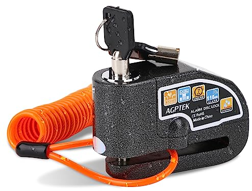 AGPTEK Bremsscheibenschloss Motorrad Schloss Alarmanlage 110db Scheibenschloss, Bremsschloss mit 1.5m Rückrufkabel und Schlosstasche, Sicherheitsschloss für Moto Moped Vespa Motocross, Schwarz
