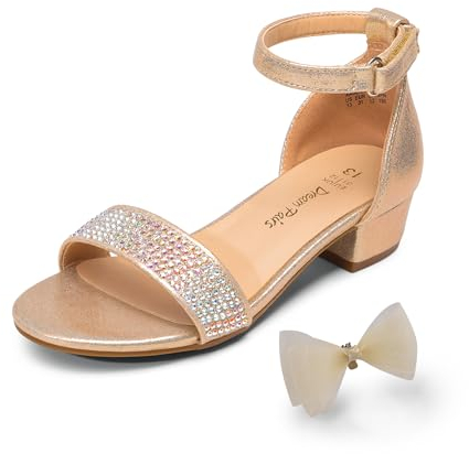 DREAM PAIRS mädchen sandalen Sommer Kinder Prinzessin Schuhe Abnehmbare Schleife Niedriger Knöchelriemen Absatz High Heels Mary Jane Schuhe,Size 37.5,Gold,SDSD2320K