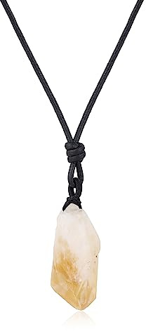COAI Collana da Uomo e da Donna con Ciondolo Pendente di Citrino Grezzo, Collana di Citrino Unisex con Cordino in Pelle Regolabile