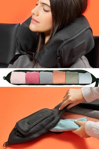 PAGONGO TRAVELLERO Nackenkissen Befüllbar, Reise Gadgets Flugzeug, Flug Gadgets, Travel Accessories, The Secret Pillow, Befüllbares Nackenkissen, Nackenkissen Flugzeug Befüllbar, Schwarz M
