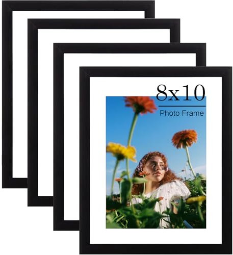 MEGAROOM 8 x 10 Wood Picture Frame Set of 4 - Photo Frame for 20 x 25 cm (8 x 10 inch) Print - Picture Frame with Clear Perspex Front - Wall Mounting to Hang Portrait or Landscape (Black)