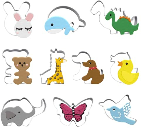 Tiere Ausstechformen Formen zum Backen, Edelstahl 10pcs Keksausstecher Form Set, Lustige Tier Ausstechformen, Plätzchen Ausstecher Backform für Kinder Geburtstag Party Ostern DIY Kuchen Dekoration