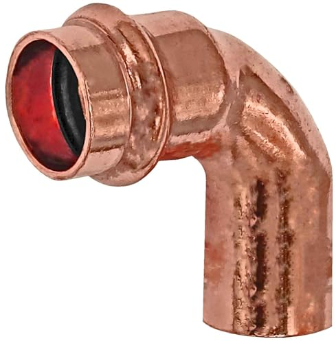 Press Fitting 2416.1 Winkel 90° Grad für Kupfer Rohr Außendurchmesser 15mm i-a Muffen Anschluss zum Verpressen V Kontur mit Stutzen Einsteck Ende Außendurchmesser 15mm Trinkwasser