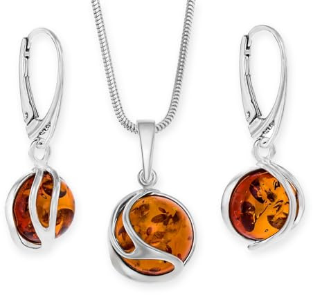 Copal Set De Joyas De Ámbar En Plata 925 Incluye Pendientes Y Colgante