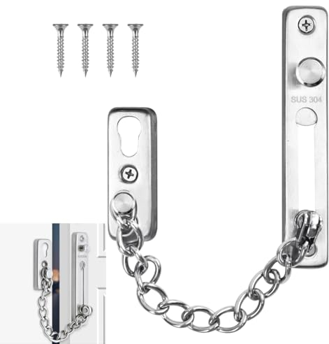 Chaîne de sécurité,Chaînes de Porte de Sécurité,Serrure de Chaîne de Porte en Acier Inoxydable 304,Serrure de Sécurité avec Vis,pour Portes et fenêtres pour appartements,hôtels et maisons (Argent)