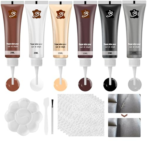 Crema per riparazione della pelle, set di riparazione in 6 colori, set di riparazione per pelle sintetica, restauratore di pelle, set di riparazione per pelle miscibili, set di riparazione per sedili