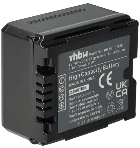 vhbw 1x batteria sostituisce Panasonic VW-VBG070, VW-VBG130 per videocamera camcorder (700mAh, 7,2V, Li-Ion) con infochip