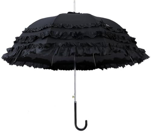 ZESLIV Damen Sonnenschirm Brautschirm Hochzeitsschirm Vintage Lolita Spitze Dekorativer Regenschirm, Schwarz