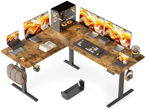 WALKINGDESK L-formad Höjdjusterbart Skrivbord, Elektriskt 160 x 140 cm Datorskrivbord med 4 Minnesfunktion, Höj- Och Sänkbart Elektriskt Hörnskrivbord, Ergonomiskt Ståbord, Rustik brun