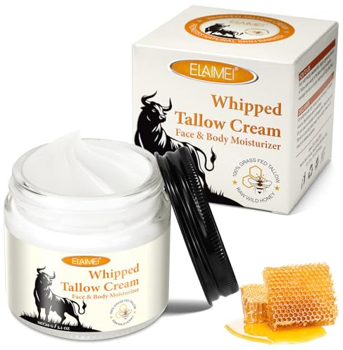 60g Beef Tallow for Skin, Tallow and Honey Balm - Grass Fed Tallow, Raw Wild Honey & Beeswax - Softens Dry, Rough Skin, Deep Hydrating - Beef Tallow Face Moisturizer