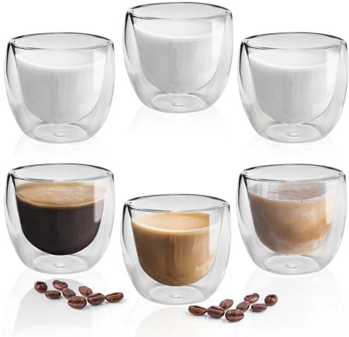 KXVXXV Juego de 6 tazas de café de doble pared, 80 ml, de doble pared, para capuchino, tazas de capuchino
