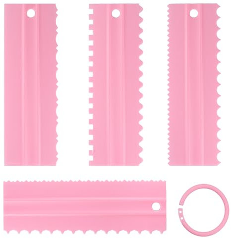 4 Pcs Cake Smoother Scraper Set, Plastic Cakes Edge Scraper Tools, Icing Scraper and Icing Smoother Cake Decorating Comb Buttercream Smoother for Cake Icing Frosting Buttercream Mousse (Pink)