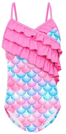 Lito Angels Maillot de Bain à Volants 1 Piece Sirene pour Enfant Filles Taille 8-9 Ans Rose Vif