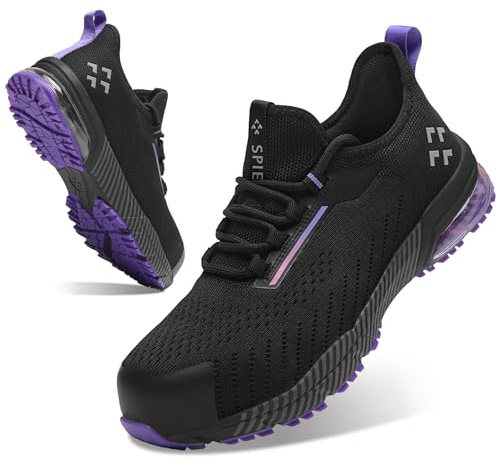 SPIEZ Zapatos de Seguridad para Mujer con Puntera Compuesta, Calzado de Seguridad, Negro-Morado, EU 39