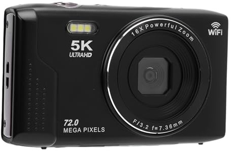 YUEHISY Caméra Numérique, Appareil Photo WiFi 5K 72MP UHD Autofocus avec Zoom 16x, écran de 2,8 Pouces, Flash, Compact pour Vlog de Voyage, Carte de 32 Go (32GB)