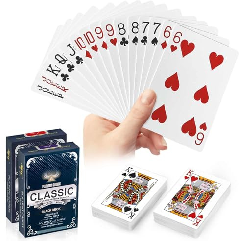 JWENUPDE Waterproof Plastic Playing Cards 2 Pack, Red and Black Poker Cards, Washable & Durable Poker Cards for Tarot, UNO, Blackjack, Canasta Card Games, Perfect for Pool Games, Beach, Camping Games