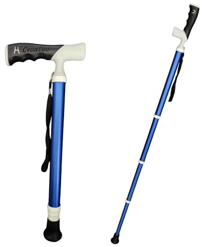 Trekking Poles-One touch folding 3 gears Height-adjustable cane Handle rotates 90°-Dual-purpose Walking Sticks(1PC) (Blue, 38~105cm)