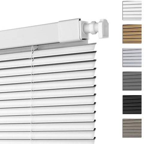 SEEUNANA No Tools No Drill Mini Blinds, Cordless Wandless Aluminum L-Shaped Slats Pull Down Venetian Blinds, Custom Room Darkening Horizontal Window Blinds for Home, Living Room, Door, White