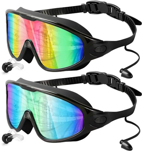 Wide Vision Lot de 2 lunettes de natation pour adulte – Anti-buée, protection UV et joint en silicone anti-fuite, verres transparents pour homme et femme, idéales pour l'entraînement en piscine et en