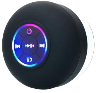 Asyduey Mini Altoparlante Bluetooth per Doccia, Impermeabile, Vivavoce, con Luci A LED, Ventosa, Microfono, per Bagno, Piscina, Spiaggia
