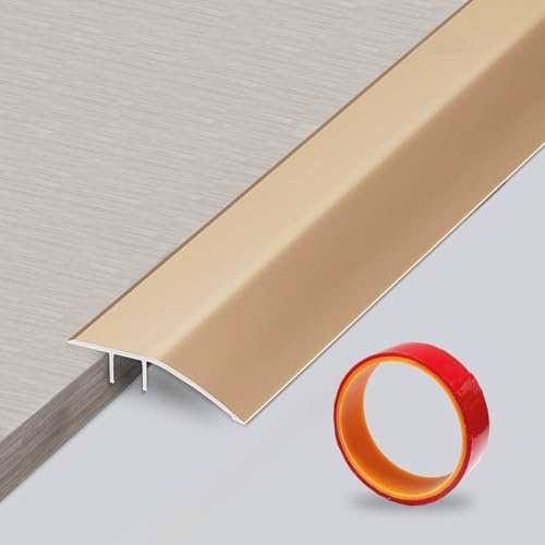 Yunlaishaocer Perfil de Transición de Aluminio para Suelos,0,9m x 43mm Moldura de Transición para Suelos con Cinta Adhesiva Larga,Puente la Altura Entre 5-12mm para Baldosas Laminados(Oro)