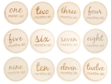 Baby Birth Month Number Cards Keepsake Props Wood round 12pcs