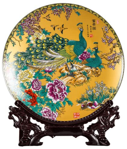 Dekorativ tallrik, Kinesiska dekorativa keramiska tallrikar, keramik hängande, 20 cm kinesiska Peacock Mönster tallrik