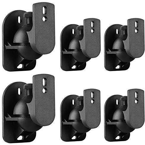TNP Lot de 6 supports muraux universels pour haut-parleur satellite avec rotation réglable et angle d'inclinaison pour système de son surround Noir