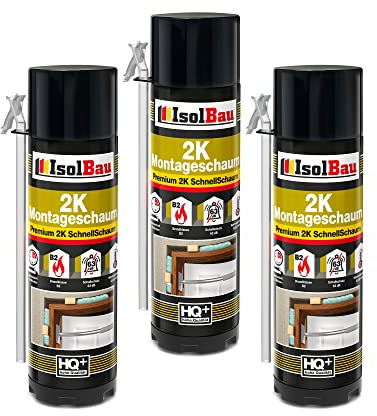 Isolbau 2K Montageschaum B2 Zargenschaum - Premium PU-Schnellschaum für Türen, Fenster, Dämmung & Montage - 3 x 400 ml