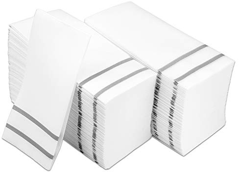 Disposable Hand Towels for Bathroom, Silver Design 200 Disposable Linen-Feel Guest Towels – Formal Dinner, Anniversary, and Wedding Napkins for Tables, Guestrooms, Restrooms - 8.5x 4-Inches Folded,